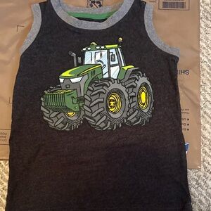 John Deere Black Tank Top with Green & Yellow Tractor Graphic